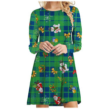 Load image into Gallery viewer, Christmas Style Women's dress Casual O-collar Snowman Gift Box Checker Printed Sundress Ladies Long Sleeve Shirt dresses Robe