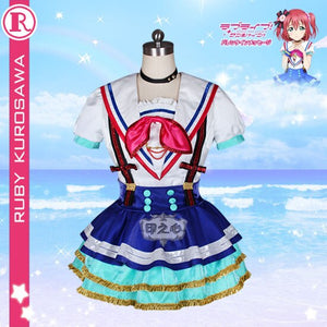 Aqours love live sunshine Ruby Kurosawa Stage Dress Christmas Cosplay Costume New Year Dress Shirt+Skirt+Pants+Headdress+Socks
