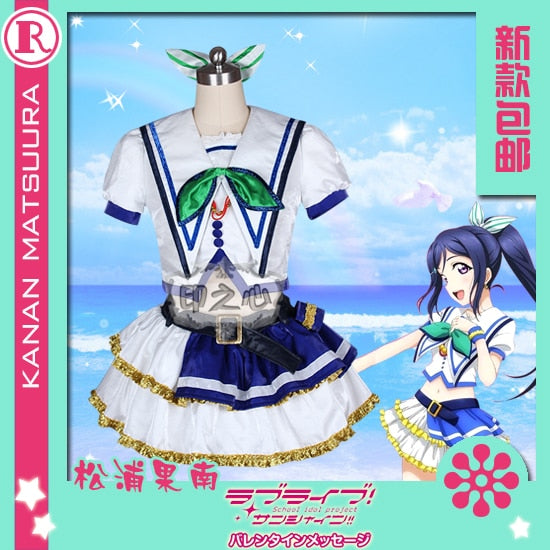 Aqours love live sunshine kanan Matsuura Christmas Cosplay Costume New Year Dress Shirt+Skirt+Pants+Tie+Socks+Headdress