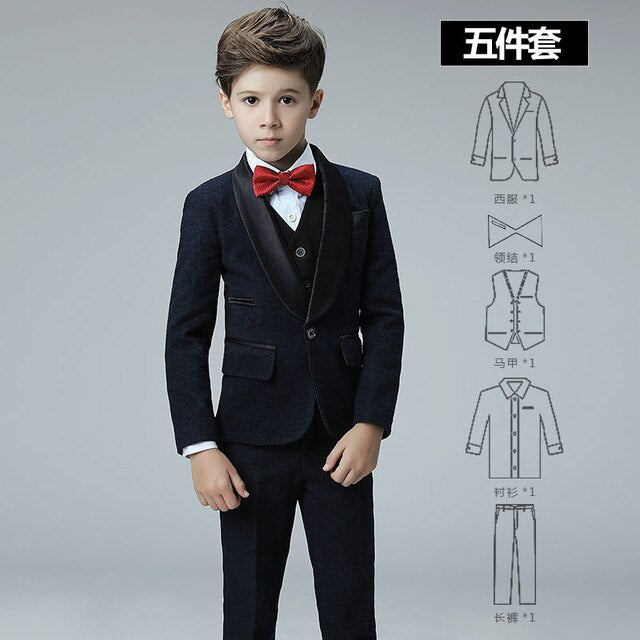 2019 new england styles boy wedding suit set coat+vest+shirt+tie+pants formal wedding suit party baptism christmas clothes