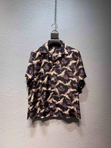 allover crane printed short sleeve shirt men Hawaiian Shirts