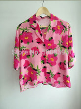 Load image into Gallery viewer, PINK Floral Print Silk Hawaiian shirt Short Sleeves Oversized pajamas-style lapel collar fashion top