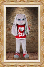 Load image into Gallery viewer, Hare Puppet Mascot Costumes  Bunny mascot costumes with Red T-shirt for Adult Animal Christmas Carnival party event