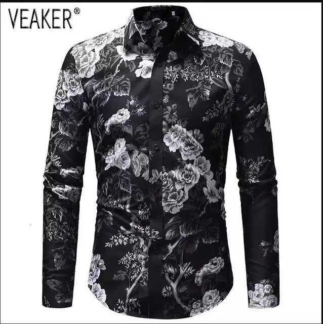 2019 New Fashion Spring Mens Long Sleeve Beach Hawaiian Shirts Flower Casual Floral Shirts Regular Plus Size 3XL Mens clothing