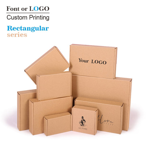 50pcs Rectangle series Custom Kraft Corrugated paper shipping mailer box Printed logo Packaging Clothes trousers polo shirt Box