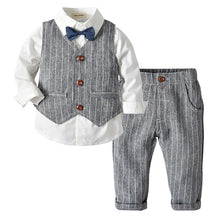 Load image into Gallery viewer, Boutique Kids Clothing Spring Autumn Striped Cotton Boys Shirt with Vest and Pants Toddler Boys Clothing Set Christmas Outfits