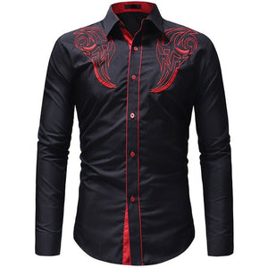 2019 New Fashion Mens Shirt Long Sleeved Mens Top Embroidery Shirt Mens Hawaiian Dress Shirts Slim Fit Men Shirts Plus Size 3XL