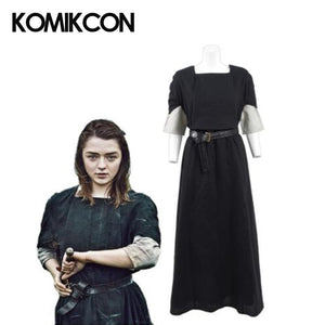 Game of Thrones Arya Stark Cosplay Costume For Women Black Long Dress Abbey Outfit Halloween Christmas Party Shirt Dresses Suits