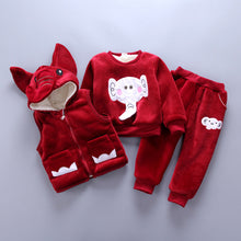 Load image into Gallery viewer, Winter Children Clothing Set Christmas Cartoon Kids Long Sleeve Fleece shirt +vest + Full Pants 3PCS Baby Clothing Elephant Suit
