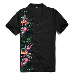 AOWOFS Hawaiian Palm Shirts Men Summer Fashion Flamingo Print Shirt Rockabilly Men Cotton Short Sleeve Casual Shirt Men Clothing