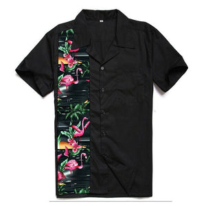 AOWOFS Hawaiian Palm Shirts Men Summer Fashion Flamingo Print Shirt Rockabilly Men Cotton Short Sleeve Casual Shirt Men Clothing
