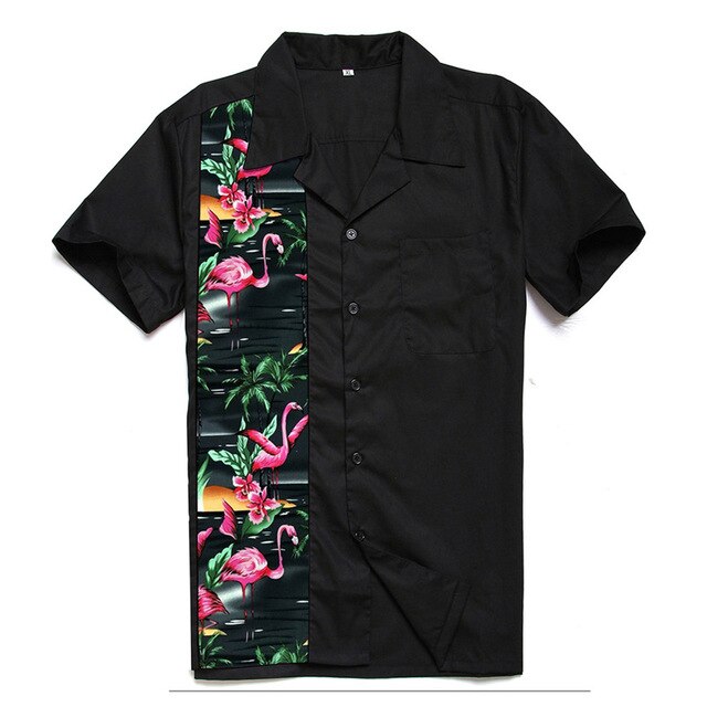 AOWOFS Hawaiian Palm Shirts Men Summer Fashion Flamingo Print Shirt Rockabilly Men Cotton Short Sleeve Casual Shirt Men Clothing